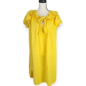 NAP Loungewear Yellow Cotton Crinkle Ruffled Collar Lounge Dress  Size Medium